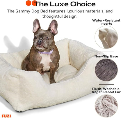 FUZI Luxury Aesthetic Dog Bed for Small Dogs with Washable Cover, Pet Couch, Pet Bed with Sides, Non-Slip Bottom, Soft and Durable Calming Dog Bed, Faux Rabbit Fur, Small 25.1x16.75x9.5 Light Brown