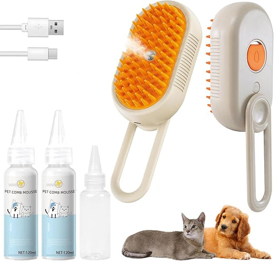 4-in1 Cat Steam Brush for Shedding & Grooming, Spray Hair Removal Comb with 2 Waterless Shampoo, Cat and Dog Brush for Shedding, Pet Grooming Comb Hair Removal Tool for Cats and Dogs