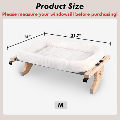 AMOSIJOY Cat Sill Window Perch Sturdy Hammock Window Seat with Cushion Bed Cover, Wood & Metal Frame for Large Cats, Easy to Adjust Cat Bed for Windowsill, Bedside, Drawer and Cabinet (M)