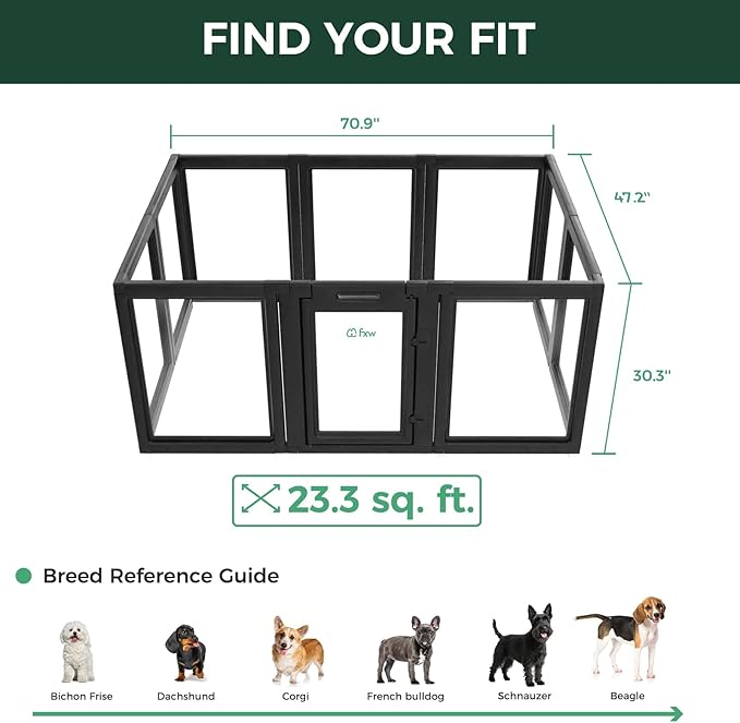 FXW AuraSpace Acrylic Indoor Unleashed Dog Playpen for Small and Medium Dogs, 30 Inch, 10 Panels, Black