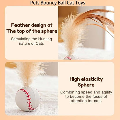 2025 New Interactive Cat Feather Ball Toy Set - Elastic Bouncy Cat Toys with Feather Tails, Silicone Rolling Balls for Indoor Cats & Kitten Exercise, Safe & Fun Play (1 Set)