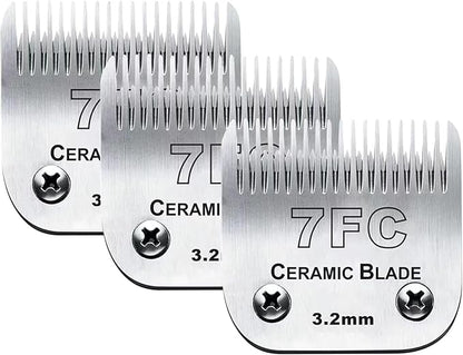 3pcs 7FC Blades Dog Grooming Replacement Blades Compatible with Andis Dog Clipper,Ceramic Blade & Stainless Steel Blade
