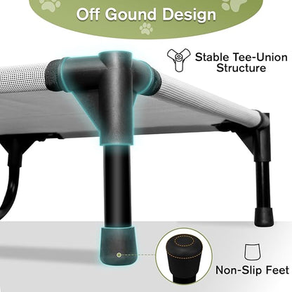 Elevated Dog Bed 42 Inch - Breathable Raised Pet Bed for Large Dogs, Waterproof Dog Cot Bed Easy to Assemble, Durable Portable Pet Cot with Non-Slip Feet, Grey