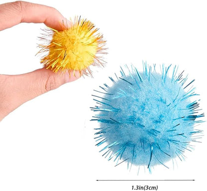 30Pcs 1.2inch/3cm Sparkle Balls for Cats - Interactive Toy Pom Pom Fuzzy Tinsel Cat Balls for Indoor Play (Mixed Colour)