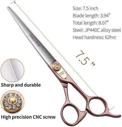 Fenice Peak 7.5'' Dog Straight Scissors for Grooming 440C Stainless Steel Rose Gold Professional Pet Trimming Scissors Sharp Blades Cutting for Dogs and Cats Shears