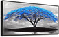 Framed Canvas Wall Art For Office Large Size Living Room Wall Decor Bedroom Decor Wall Pictures Artwork Black And White Landscape Blue Tree Moon Wall Painting Home Decorations Black Frame 24" X 48"
