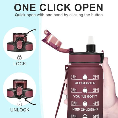 Enerbone Water Bottle, Leakproof BPA & Toxic Free, Motivational Water Bottle with Times to Drink and Straw, Fitness Sports Water Bottle with Strap for Office, Gym, Outdoor Sports