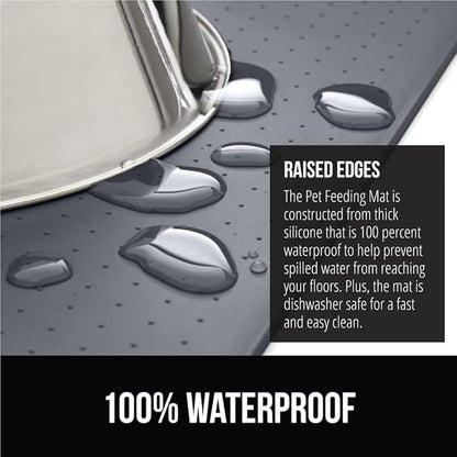 GORILLA GRIP 100% Waterproof Raised Edge BPA Free Silicone Pet Feeding Mat, Dog Cat Food Mats Contain Spills Protects Floors, Placemats for Cats and Dogs Water Bowl, Pets Accessories 18.5x11.5 Gray