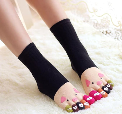 IXITON Women's Toe Socks Five Fingers Socks Cute animal pattern socks Funny cartoon Sports Toe socks