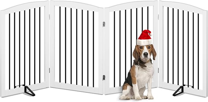 Freestanding Pet Gate - Foldable Wooden Dog Gate, 80 Inch Wide, 4 Panels, White