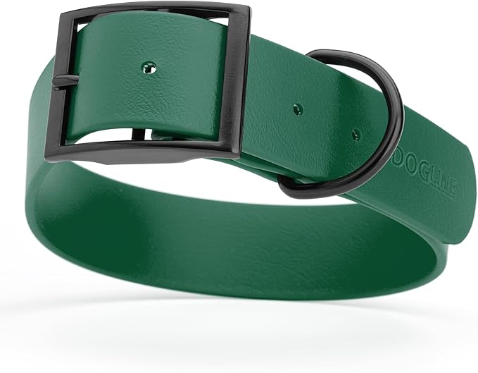 Dogline Biothane Waterproof Dog Collar Strong Coated Nylon Webbing with Black Hardware Odor- Proof for Easy Care Easy to Clean High Performance Fits Small Medium or Large Dogs, Hunter Green