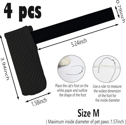 4 PCS Cat Mittens to Prevent Scratching,Mesh Breathable Cat Shoes,Adjustable Cats Anti Scratch Gloves,Suitable for Cats When Bathing and Nail Trimming(M,Black)