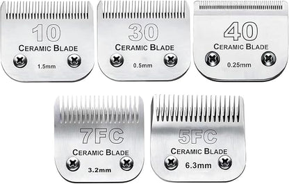 5PCS Dog Grooming Blades Compatible with Andis/Oster A5/Wahl KM Series Dog Clipper Blades Size:#10+30+40+5FC+7FC