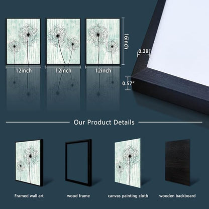 AHUASJART Black Framed Wall Art for Living Room Wall decor for Bedroom Room Decor light green background Pictures Dandelion Paintings posters kitchen Home Decorations 3 Piece Framed Prints Artworks