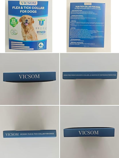 Flea and Tick Collar for Dogs 4 Pack, 32 Months Prevention, Waterproof, Adjustable for Small Medium Large Dogs Puppies (Black and Grey)