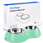Elevated Dog Bowls Set - Non-Slip Raised Pet Feeder with Medium (2 Cups) & Large (4 Cups) Stainless Steel Bowls - Includes Durable Resin Stand for Puppies, Adult Dogs & Cats - Green