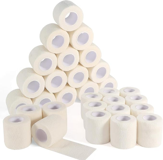 36 Rolls Elastic Self Adhesive Bandage Wrap 2 Inch, Breathable Non Woven Cohesive Bandage, Vet Wrap for Dogs, Ankle Sprains Swelling Medical First Aid Tape, Sports Athletic Tape White