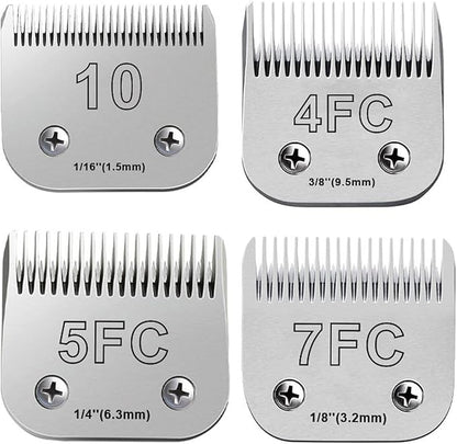 4PCS Dog Grooming Blades Compatible with Andis,Oster A5,Wahl km10 Dog Clippers,Detachable Dog Clipper Replacement Blade for Dog Cat Horse Animal Size -#10+4FC+5FC+7FC