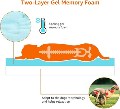 Amazon Basics Dog Bed with Cooling Gel Memory Foam, Pressure-Relief Support for Dogs up to 120lbs, Non-Slip Bottom, Machine Washable Cover, Giant Sized (50" x 34"), Grey