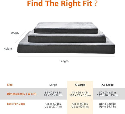 Amazon Basics Dog Bed with Cooling Gel Memory Foam, Pressure-Relief Support for Dogs up to 90lbs, Non-Slip Bottom, Machine Washable Cover, Extra Large Sized (41" x 29"), Grey