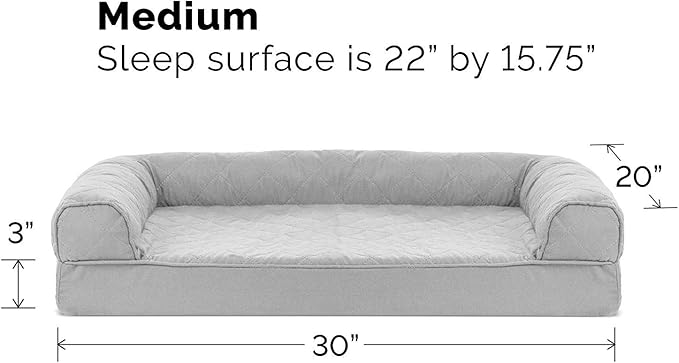 Furhaven Cooling Gel Dog Bed for Medium/Small Dogs w/ Removable Bolsters & Washable Cover, For Dogs Up to 35 lbs - Quilted Sofa - Silver Gray, Medium