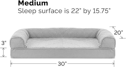 Furhaven Cooling Gel Dog Bed for Medium/Small Dogs w/ Removable Bolsters & Washable Cover, For Dogs Up to 35 lbs - Quilted Sofa - Silver Gray, Medium