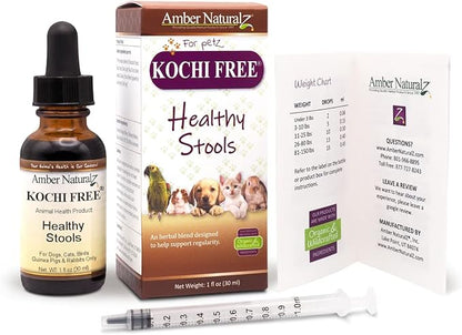 Amber NaturalZ Kochi Free Herbal Supplement for Dogs, Cats, Birds, Guinea Pigs, and Rabbits | Pet Herbal Supplement for Healthy Stool Support | 1 Fluid Ounce Glass Bottle | Manufactured in The USA
