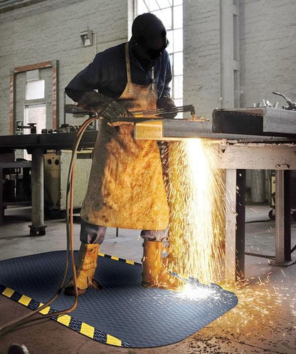 American Floor Mats Hog Heaven Premium 7/8" Black & Yellow Border 3' x 5' Nitrile Backed Anti-Fatigue Comfort Mat