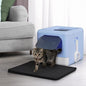 Foldable Cat Litter Box w/Lid, Scoop & Mat, Drawer Design Cat Toilet for Kitten, Two-Way Entry Kitty Litter Box, Odor Control & Easy to Clean, Blue