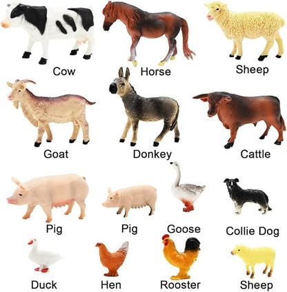 3 Pack Farm Toy Tractor with 40pcs Plastic Animals Figurines and Fence Playset, Farm Figures Farmer Vehicle Toy Truck with Trailer for 3-12 Years Old Kids Boys Girls Toddlers