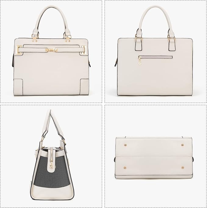 Fashion Pet Carrier Dog Cat Carrier Purse Soft-Sided Leather Handbag Pet Tote Bag for Small Dogs Puppy and Cats TSA Airline Approved (Beige)