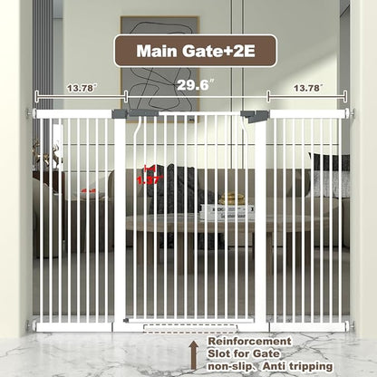 41" Extra Tall Cat Gate for Doorway, 54.5-60.2'' Metal Pet Baby Safe Gate, Extra Wide Pressure Mounted Child Door with Expansion Kit, No Drilling Baby Gate Indoor, No Climb Proof Gate, White