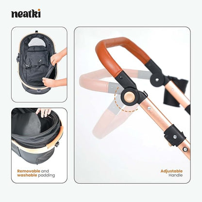 3 in 1 Pet Stroller - Stroller for Small to Medium Dogs and Cats up to 55 lbs, with Detachable Carrier/Car Seat, Foldable and Lightweight, Detachable Cushion + Cup Holder (Black/Gold)