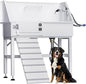 Dog Washing Station for Home, 38" White Professional Stainless Steel Dog Grooming Tub, Height Adjustable Dog Bathing Station, Upgrade Parts, Dog Bath Tubs for Small & Medium Dogs(Left Ramp)