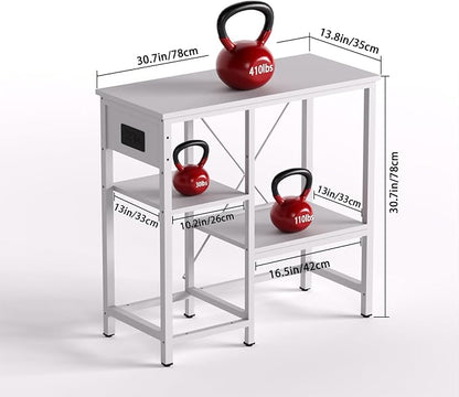 20-29 Gallon Fish Tank Stand with Power Outlet & LED Light, Metal Aquarium Stand with 3 Tier Adjustable Storage Shelves, Tank Stand for Reptile Tank, Turtle Tank, 30.7" L*13.8" W, White