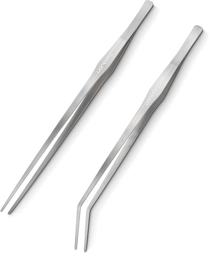 2 Pcs 15 Inch Tweezers, Heavy Duty Reptile Feeding Tongs, Aquarium Tongs, Reptile Tweezers Feeding, Reptile Tongs, Straight and Curved Long Tweezers for Aquarium and Terrarium