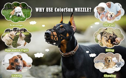 Dog Muzzle Breathable Basket Muzzles for Large and X-Large Dogs, Stop Biting, Barking and Chewing, Best for Aggressive Dogs Black Brown (Black Rubber, L)