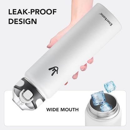 Enerbone 32 oz Insulated Water Bottle, Stainless Steel Bottle with Carrying Strap, Double-Wall Vacuum Insulation Design, Leakproof Sports Bottle with Straw, Keep Drinks Cold or Hot for Hours