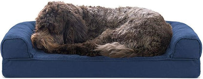 Furhaven Cooling Gel Dog Bed for Medium/Small Dogs w/ Removable Bolsters & Washable Cover, For Dogs Up to 35 lbs - Quilted Sofa - Navy (Blue), Medium