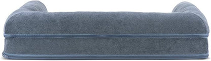 Furhaven Cooling Gel Dog Bed for Medium/Small Dogs w/ Removable Bolsters & Washable Cover, For Dogs Up to 35 lbs - Sherpa & Chenille Sofa - Orion Blue, Medium