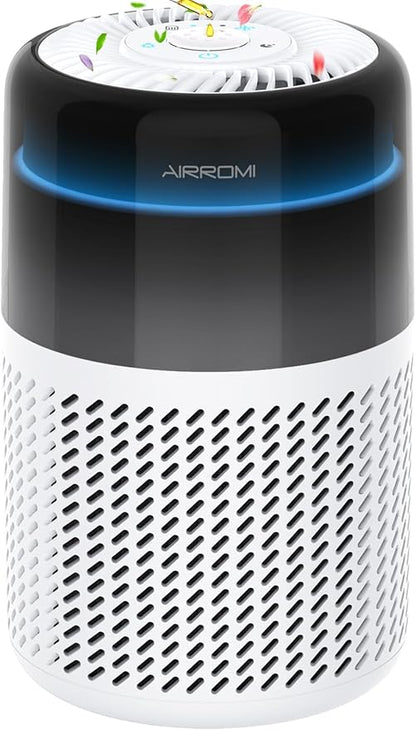 AIRROMI Air Purifier for Bedroom Home,HEPA Filter,Covers Upto 549 Ft²,Quiet 360°intake Air Cleaner with Fragrance ponge for Better Sleep,Night Light,Filters Smoke,Pet Dander,Allergies,Dust,A2005 White