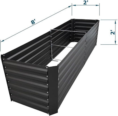 8x2x2FT Metal Raised Garden Bed Kit, Galvanized Outdoor Garden Bed Planter Box for Vegetables, Flowers, Herbs, Succulents and More, Black