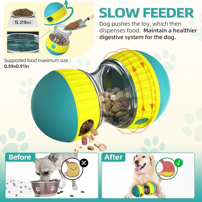 Dog Puzzle Toys, Rolling Treat Dispensing Ball, Brain Stimulation & Slow Feeder, Dog Enrichment Toys to Keep Them Busy (Green)