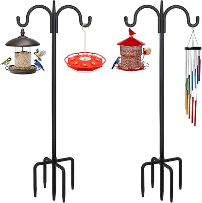 FEED GARDEN Adjustable Double Shepherds Hook for Outdoor with 5 Prong Base 76 Inch Heavy Duty Two Sided Bird Feeder Pole for Hanging Plant Baskets, Solar Light Lanterns, Wind Chimes 2 Pack