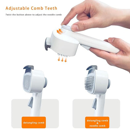 2-in-1 Dog & Cat Grooming Brush – Adjustable Deshedding Comb & One-Touch Clean | Skin-Safe Rake for Mats, Tangles, Shedding | Long/Short Hair Pets