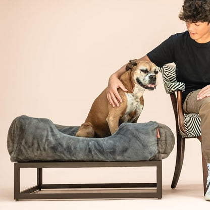 FUZI Luxury Aesthetic Dog Bed with Extra Cover for Large Dogs, Washable Pet Couch, Pet Bed with Sides, Non-Slip Bottom, Soft and Durable Calming Dog Bed, Faux Rabbit Fur, Large 35.6x28.5x9.5 Dark Grey