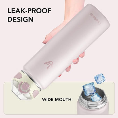 Enerbone 32 oz Insulated Water Bottle, Stainless Steel Bottle with Carrying Strap, Double-Wall Vacuum Insulation Design, Leakproof Sports Bottle with Straw, Keep Drinks Cold or Hot for Hours