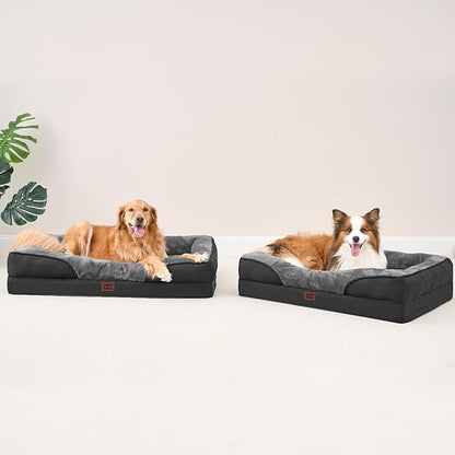 EHEYCIGA Memory Foam Dog Bed for Large Sized, Orthopedic Dog Sofa with Sides and Waterproof Liner, Washable Bolster Pet Couch with Removable Cover, 41x27x7.5 Inch, Grey/Black