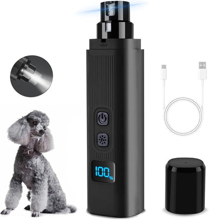 Dog Nail Grinder - 2 Speed Super Quiet and Low Vibration Electric Pet Nail Grinder - Rechargeable Dog Nail Trimmers for Small Dogs- Cat Nail Claw Clippers with 2 Level LED Lighting（Black）