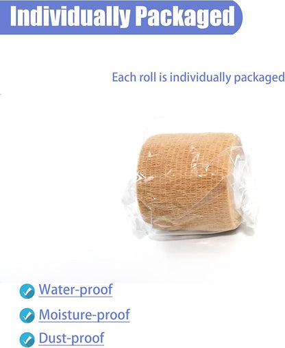 9 Pack 2" x 5 Yards Self Adhesive Bandage Wrap Self Stick Wrap for Ankle, Wrist, Finger, Sports, Breathable Cohesive Vet Tape for Pets (Skin Color)